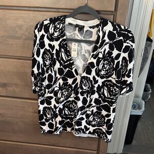 Talbots Black and White Floral Cardigan